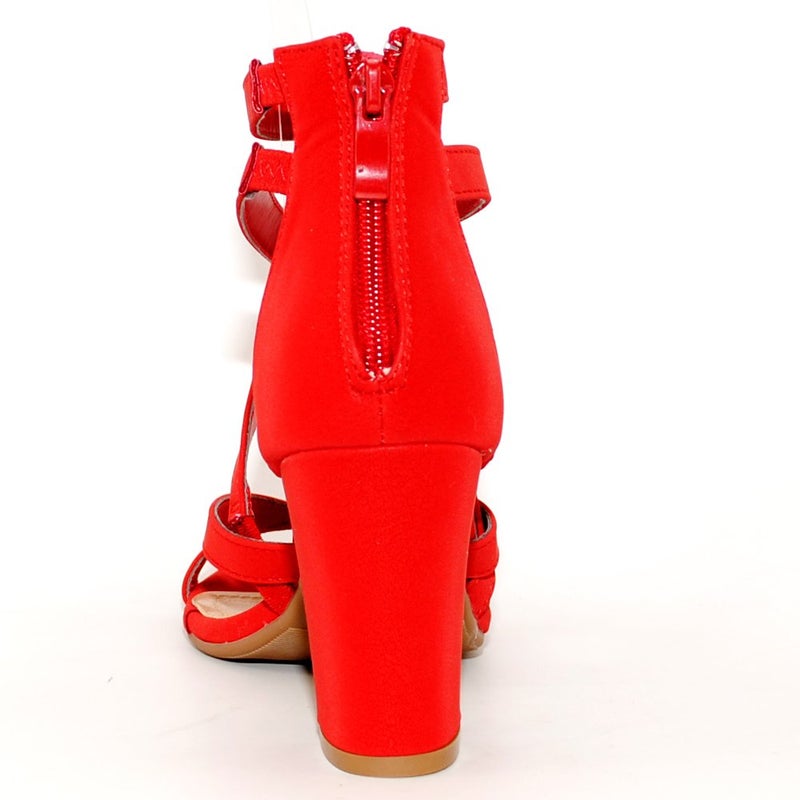 TRENDSUP COLLECTION Women's Chunky Heel Ankle Strap Sandals (10, Red) - Image 3